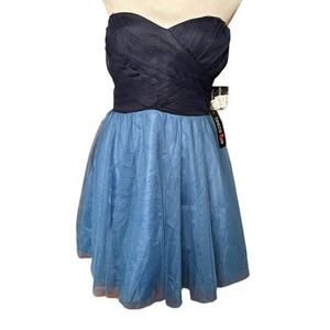 NEW Teeze Me Blue Strapless Tulle Glitter Sparkle Fit & Flare Juniors Dress Sz 9